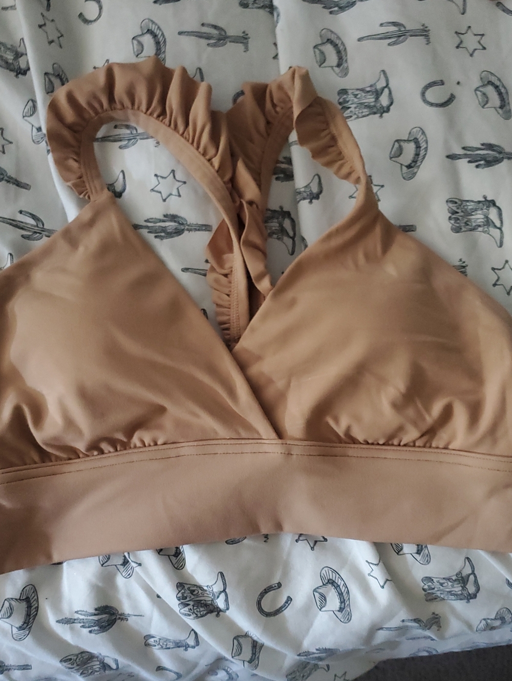 aerie Ruffle-Strap Bralette in Tan